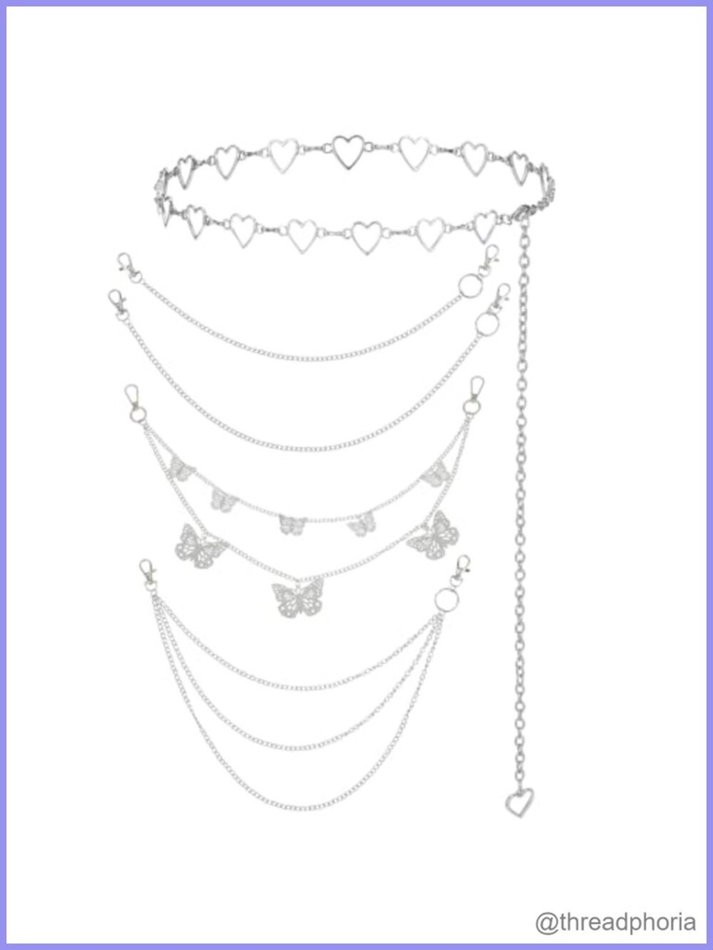 5Pc Stainless Steel Chain Belt Set Adjustable Punk Waist Chain Women Jeans